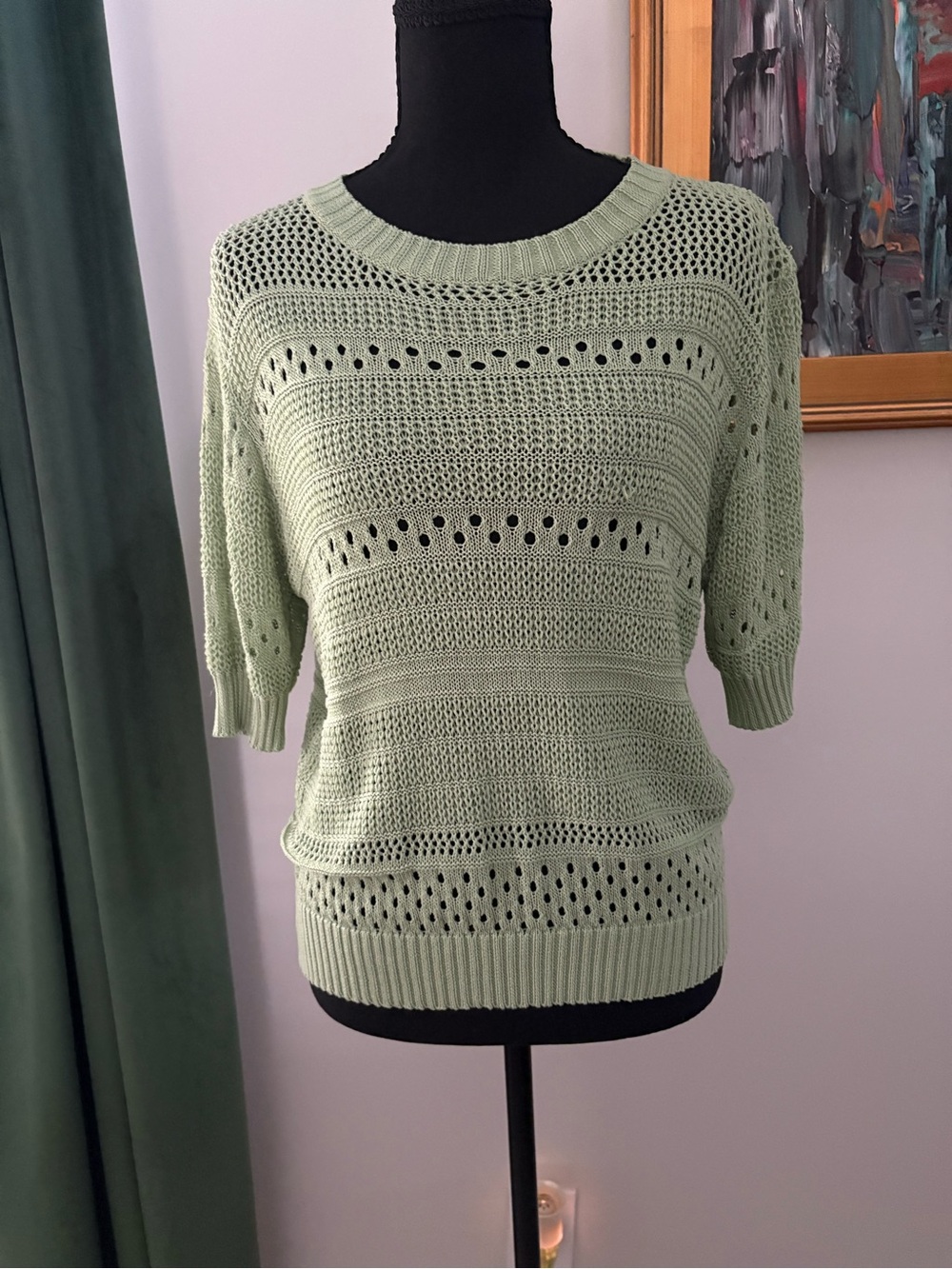 Light Green Open-Knit Women's Sweater